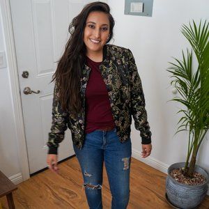 Gold and Pink Flower Bomber